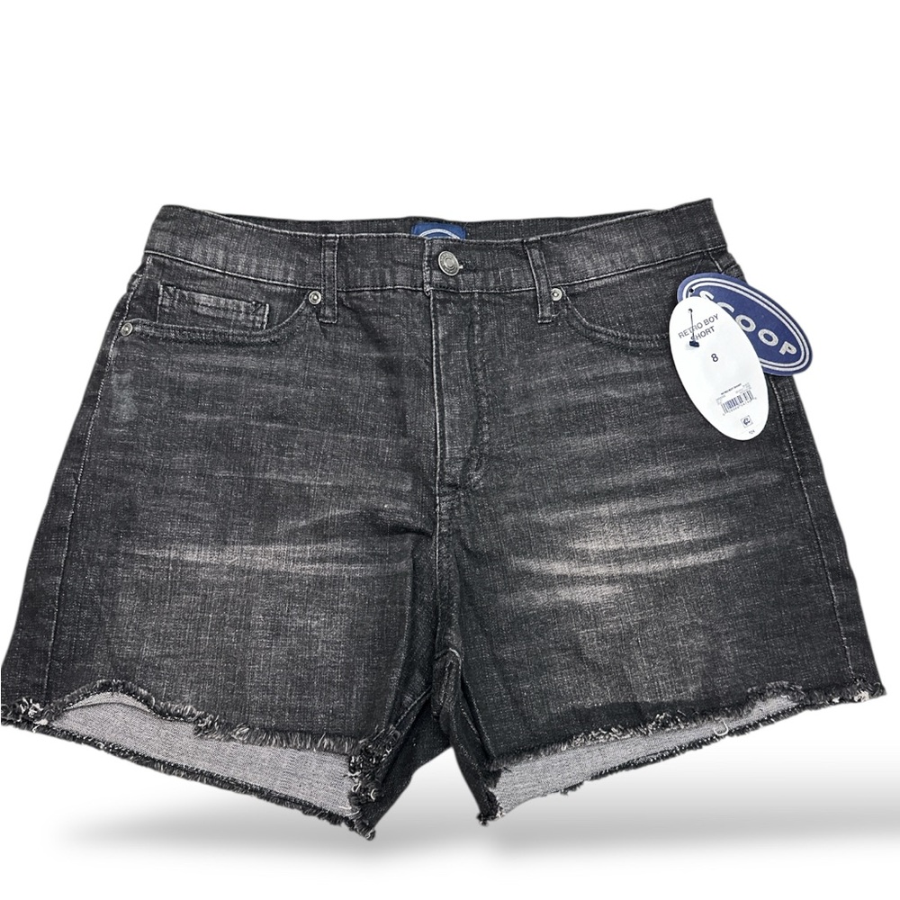 Women’s Scoop Retro Boy Black Denim Shorts Raw Hem Cut Off Size 8 NEW NWT (B12)‎